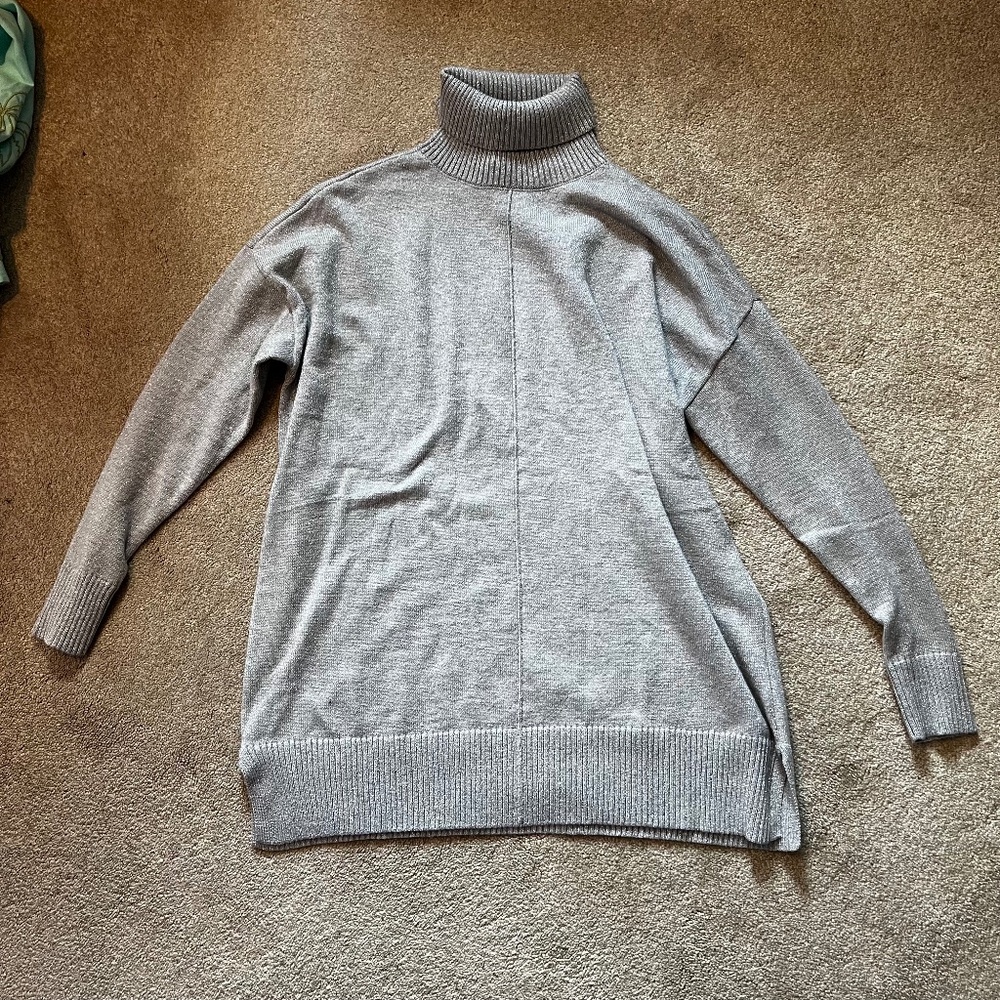 Gray Shimmer Ann Taylor Tunic Sweater Medium Turtleneck
